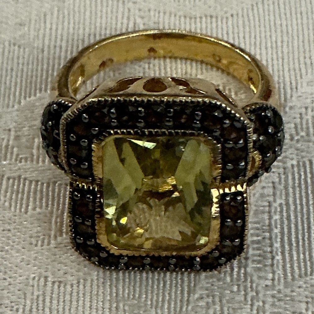 Genuine stones ring faceted Sterling Silver 925 *read gold plate  size 9.5 9.75?